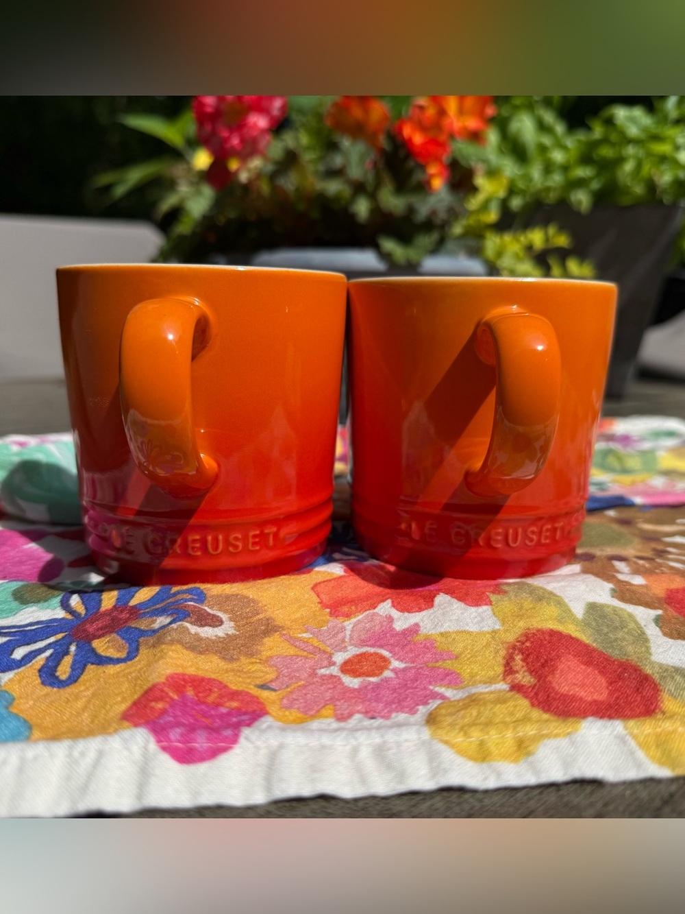 NWT Le Creuset Vibrant ‘Flame’ Orange Ombré Stoneware Mugs - Set of 2